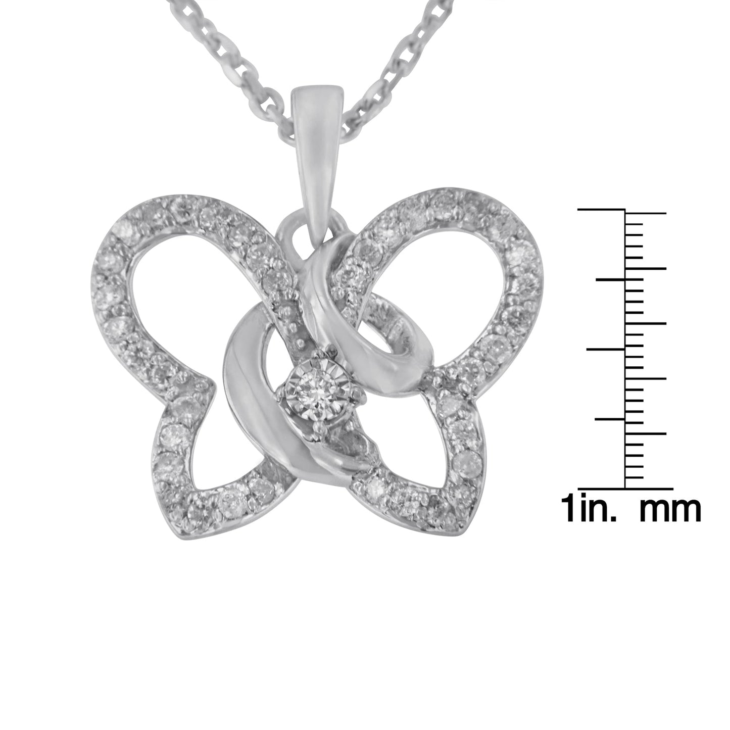 .925 Sterling Silver 1/4 Cttw Diamond Butterfly Pendant Necklace 18” (H-I)
