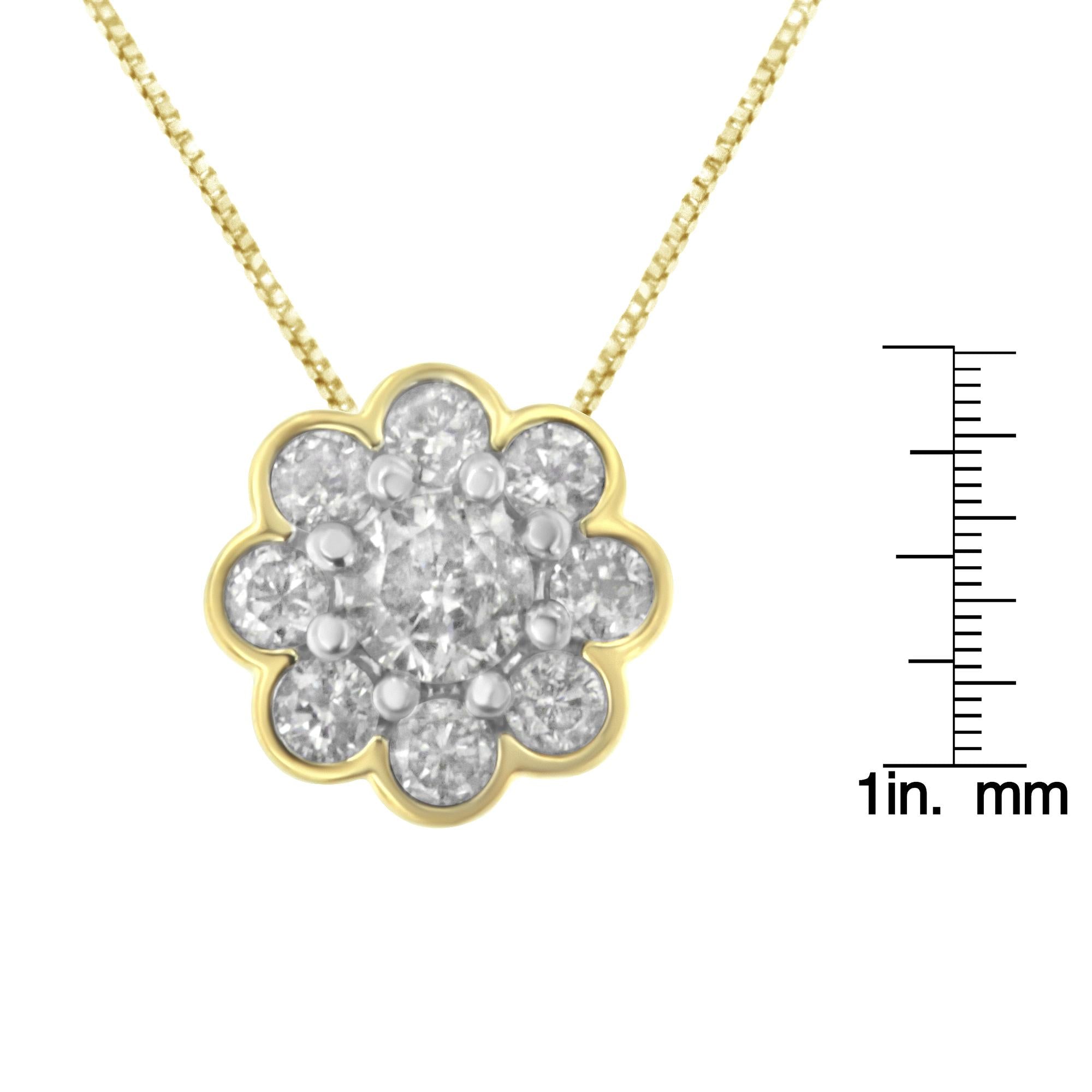 10K Gold Plated Sterling Silver Diamond Cluster Pendant Necklace - Luxury Jewelry