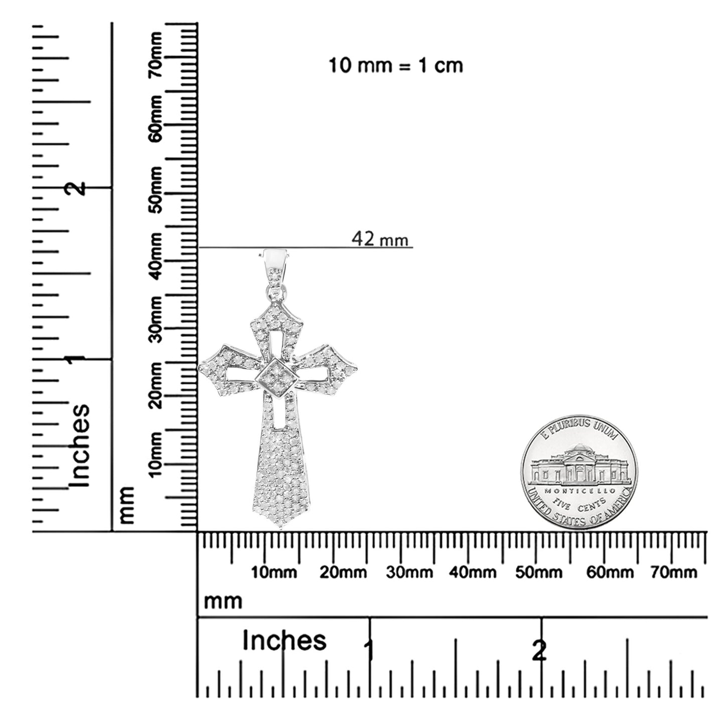 .925 Sterling Silver 1.00 Cttw Diamond Fleur De Lis Cross Pendant Necklace 18"