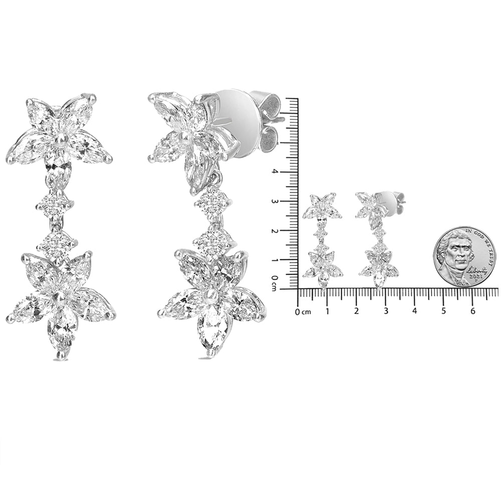 18K White Gold 6.0 Cttw Marquise Diamond Floral Dangle Drop Earrings