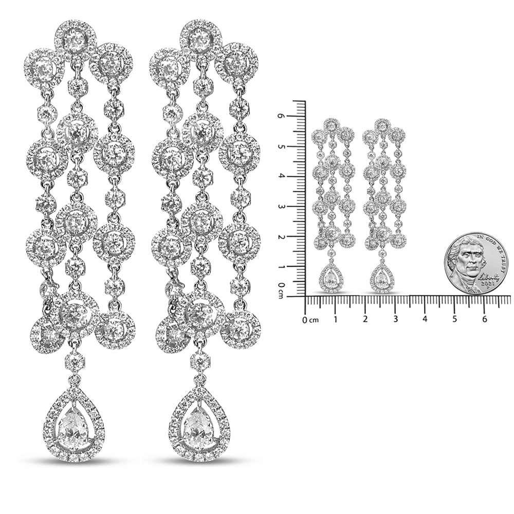 18K White Gold 4 3/4 Cttw Diamond Double Teardrop Dangle Earrings (VS1-VS2)