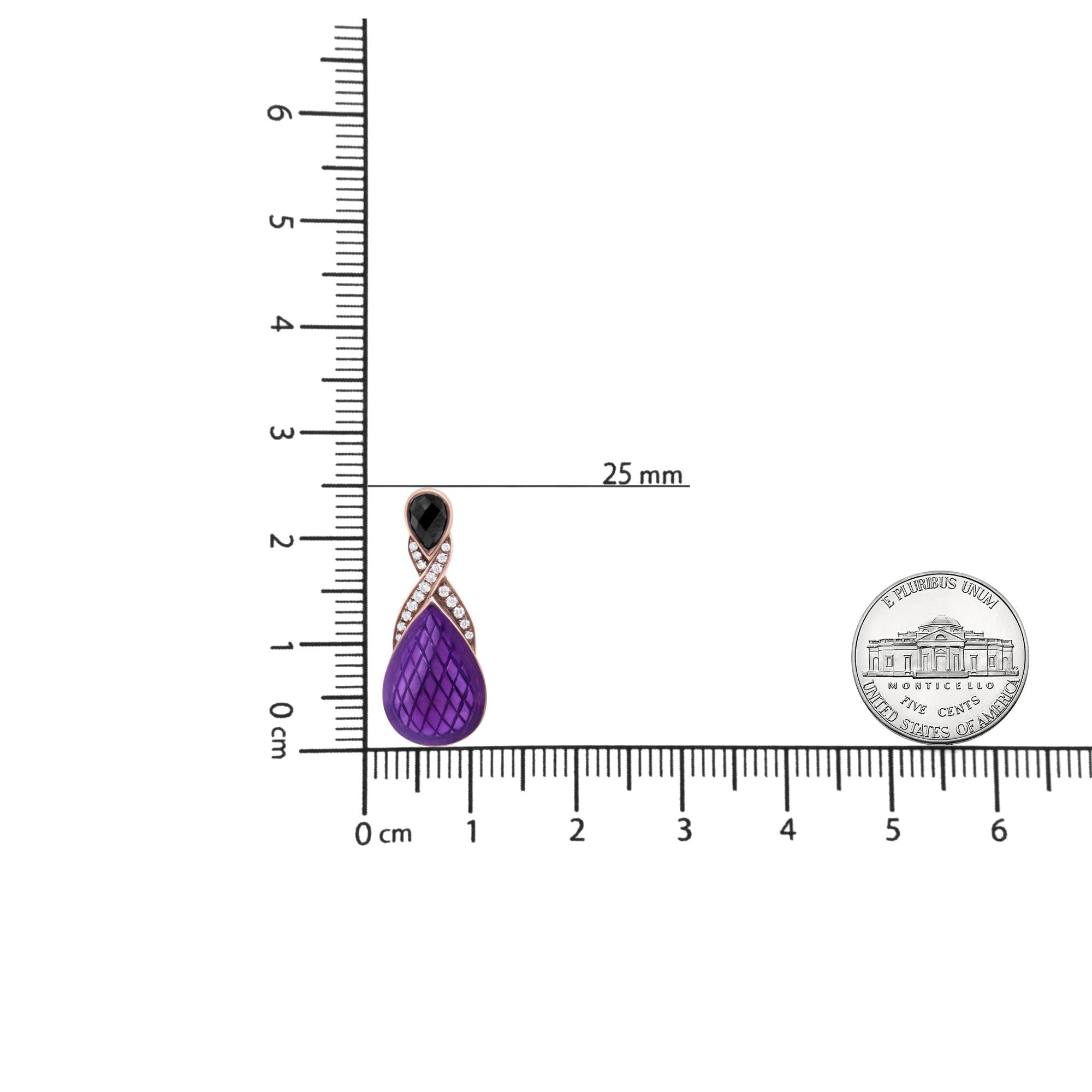 18K Rose Gold Flash Plated .925 Sterling Silver Purple Enamel 1/5 Cttw Round Pave-Set Diamond and 5.5 X 4mm Pear-Shaped