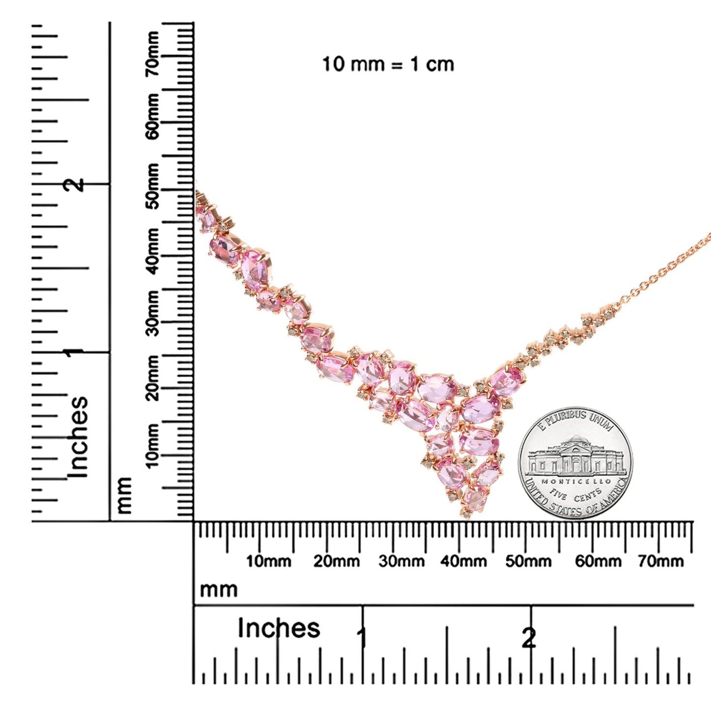 18K Rose Gold Brown Diamond Pink Sapphire Cluster Necklace 1/2 Ct Statement