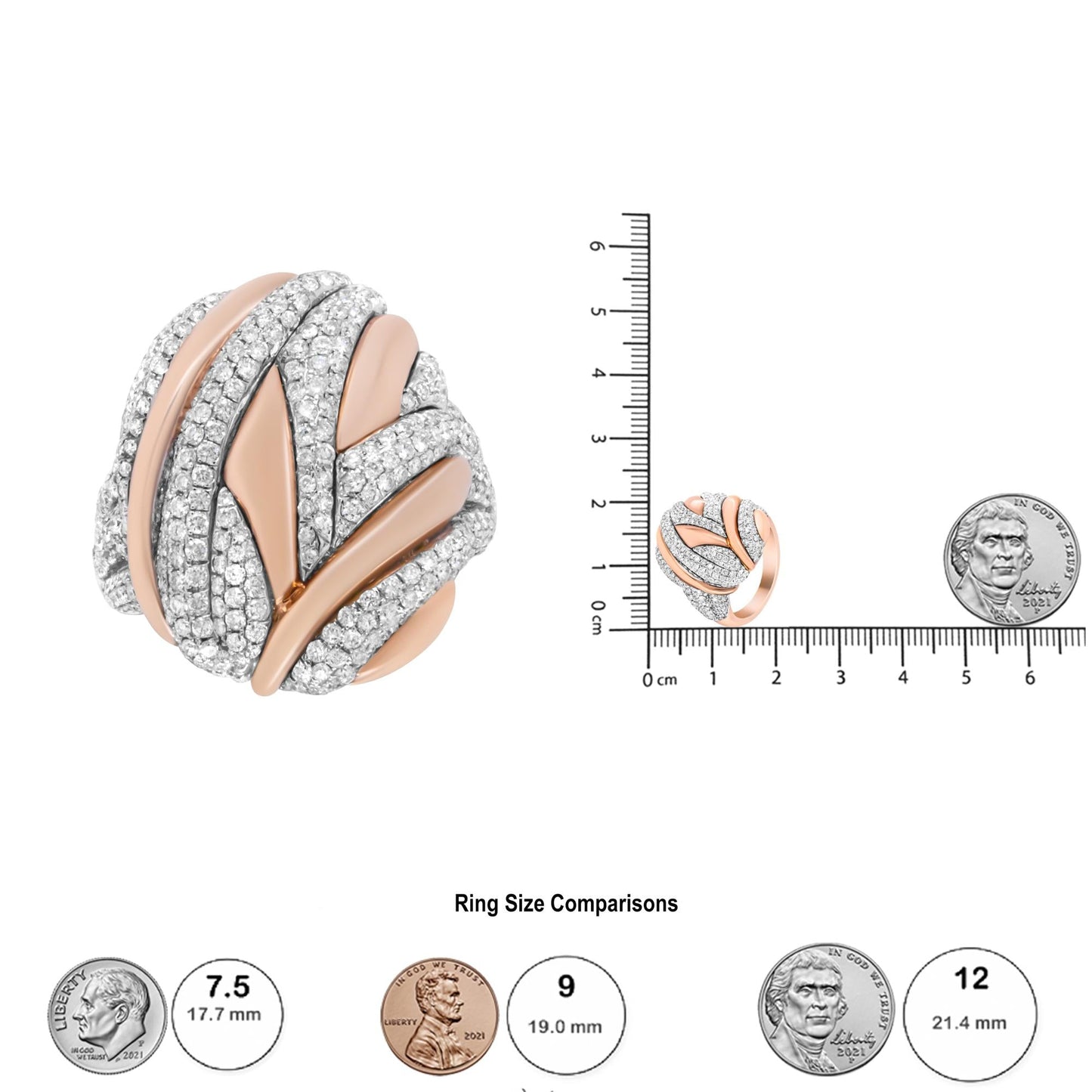 18K Rose & White Gold 1 7/8 Cttw Diamond Textured Dome Cocktail Ring (VS1-VS2)