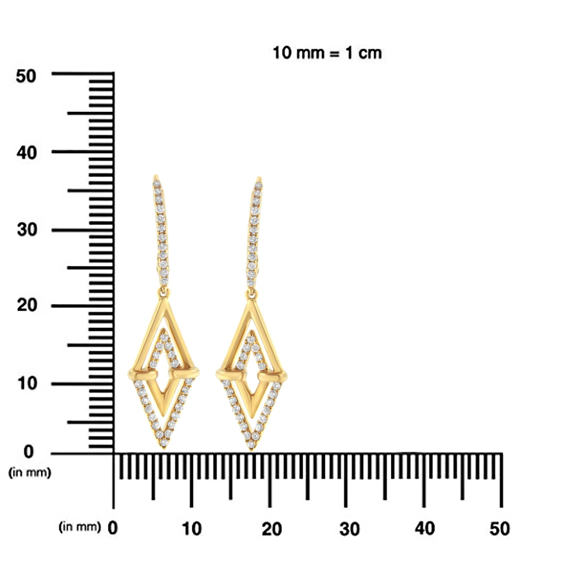 14K Yellow Gold Diamond Double Triangle Drop Earrings - Luxury Jewelry