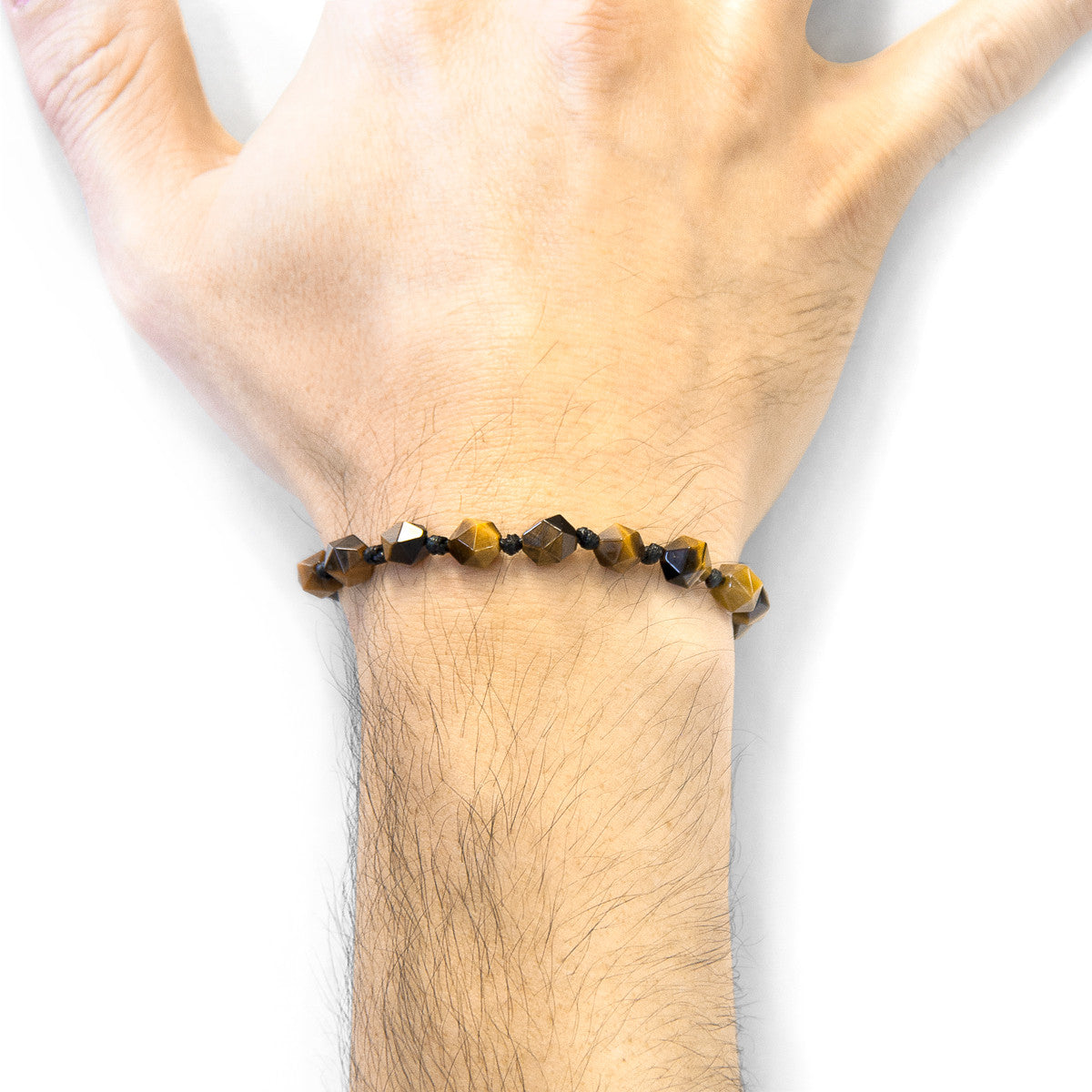 Brown Tiger's Eye & 9ct Yellow Gold Beaded Macrame Bracelet by Zebedee
