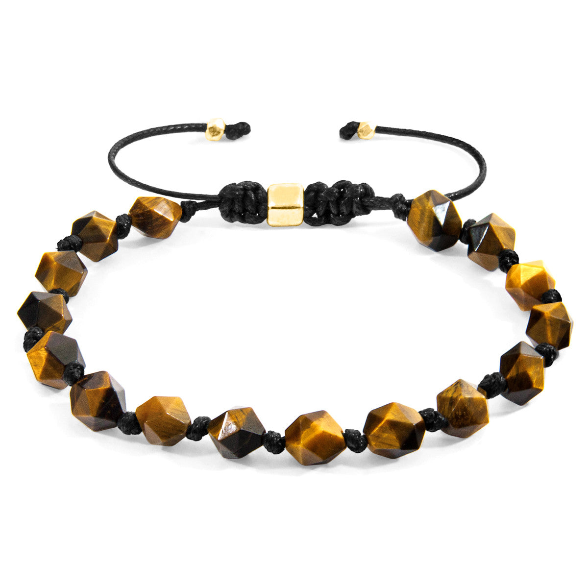 Brown Tiger's Eye & 9ct Yellow Gold Beaded Macrame Bracelet by Zebedee