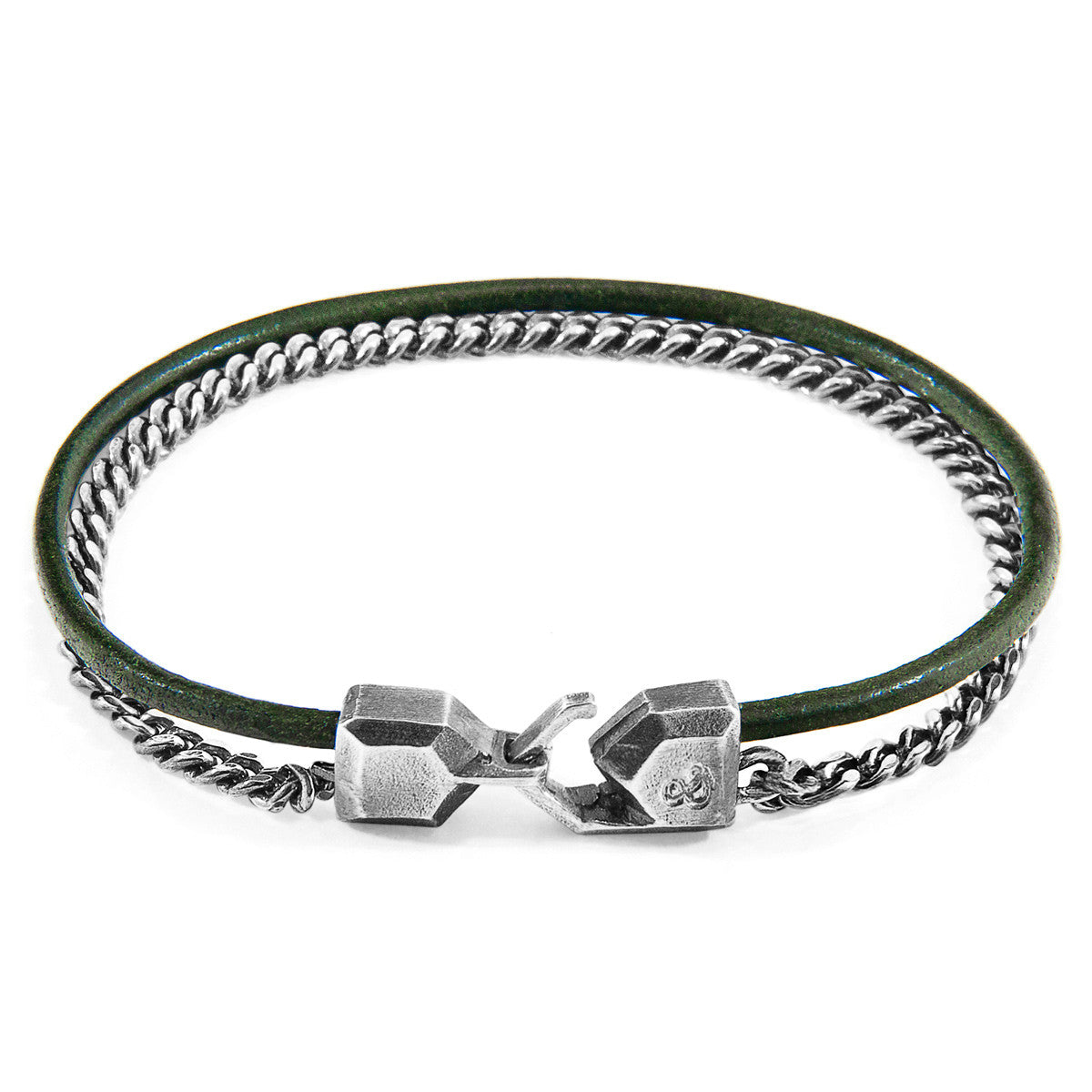 Racing Green Crossjack Mast Bracelet – Silver & Round Leather Nautical Design