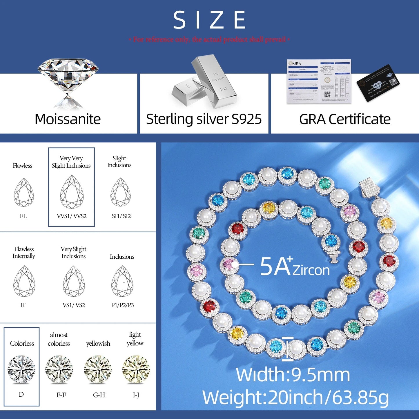 9.5mm Pearl & VVS Moissanite Cluster Tennis Necklace in 925 Silver