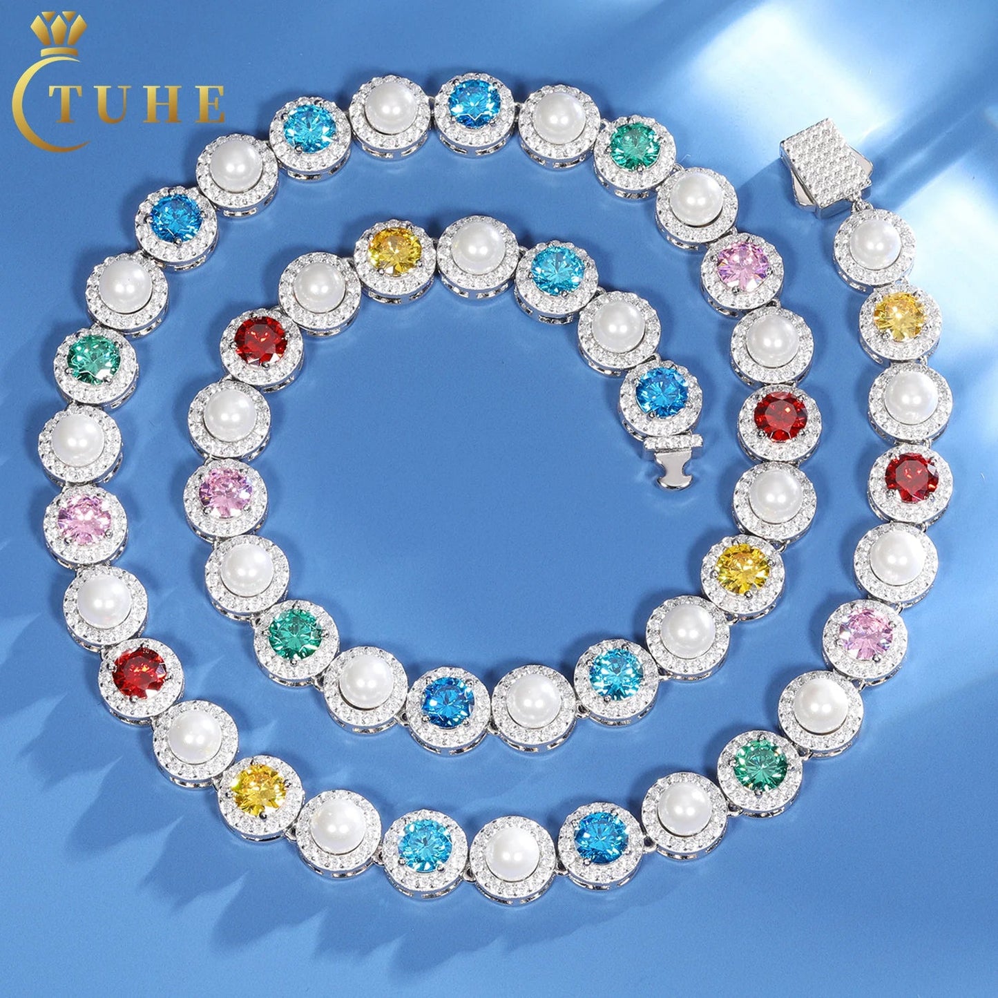 9.5mm Pearl & VVS Moissanite Cluster Tennis Necklace in 925 Silver