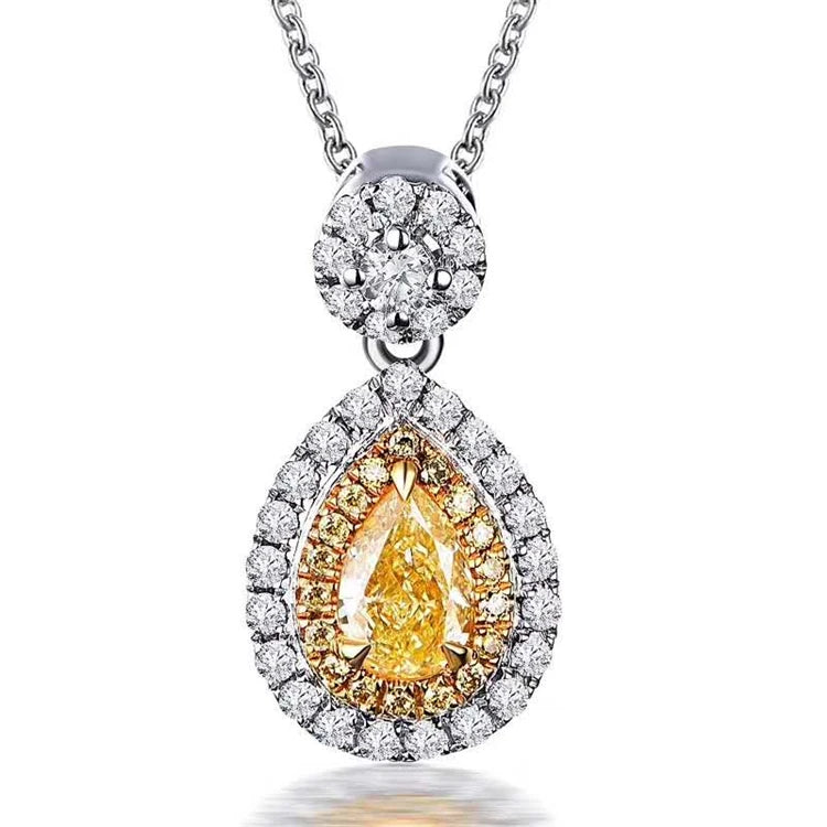 Diamond Necklace 18k Gold 0.26 ct Natural Yellow Diamond Charm Necklace