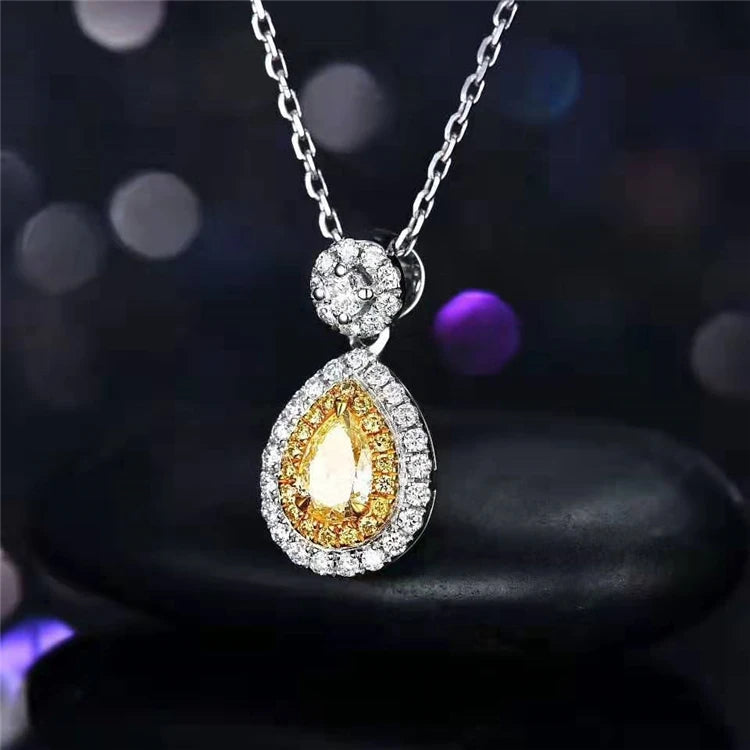 Diamond Necklace 18k Gold 0.26 ct Natural Yellow Diamond Charm Necklace