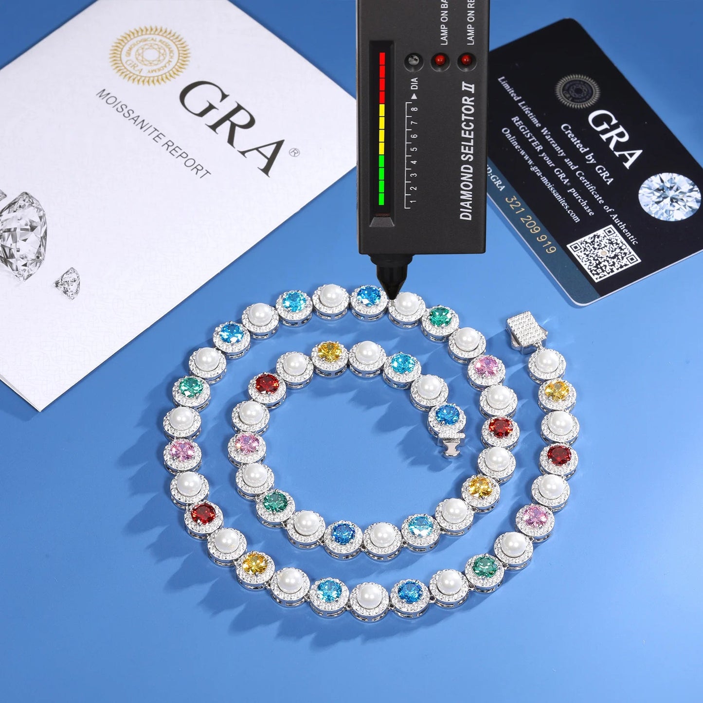9.5mm Pearl & VVS Moissanite Cluster Tennis Necklace in 925 Silver