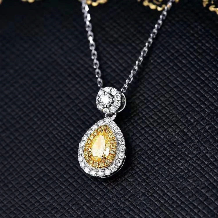 Diamond Necklace 18k Gold 0.26 ct Natural Yellow Diamond Charm Necklace