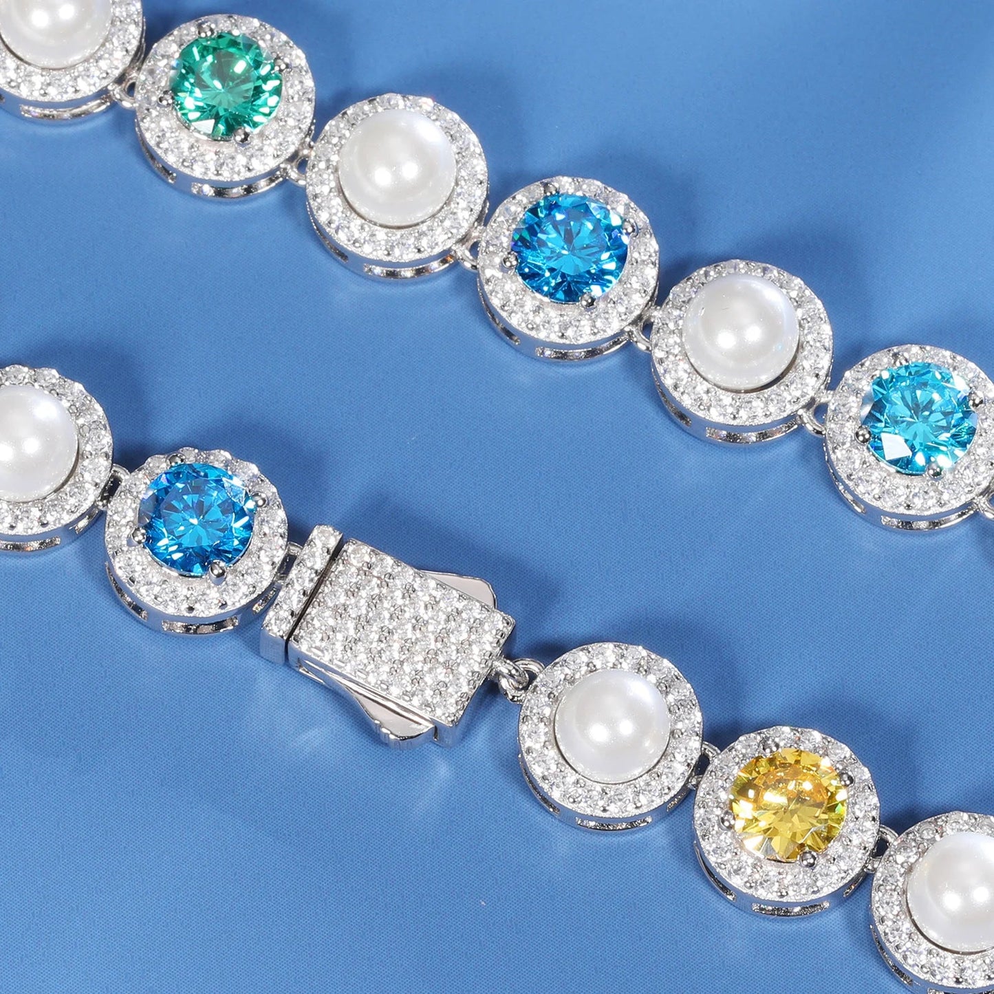 9.5mm Pearl & VVS Moissanite Cluster Tennis Necklace in 925 Silver