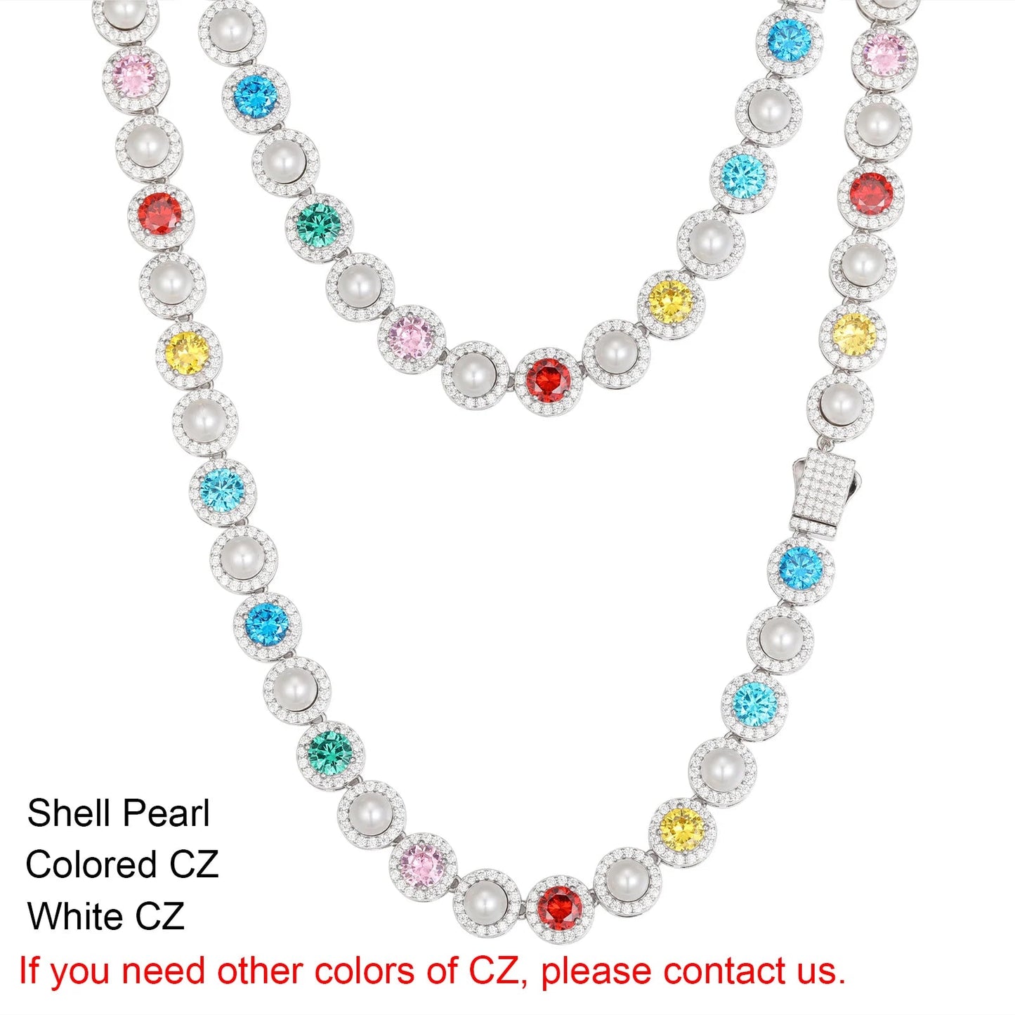 9.5mm Pearl & VVS Moissanite Cluster Tennis Necklace in 925 Silver