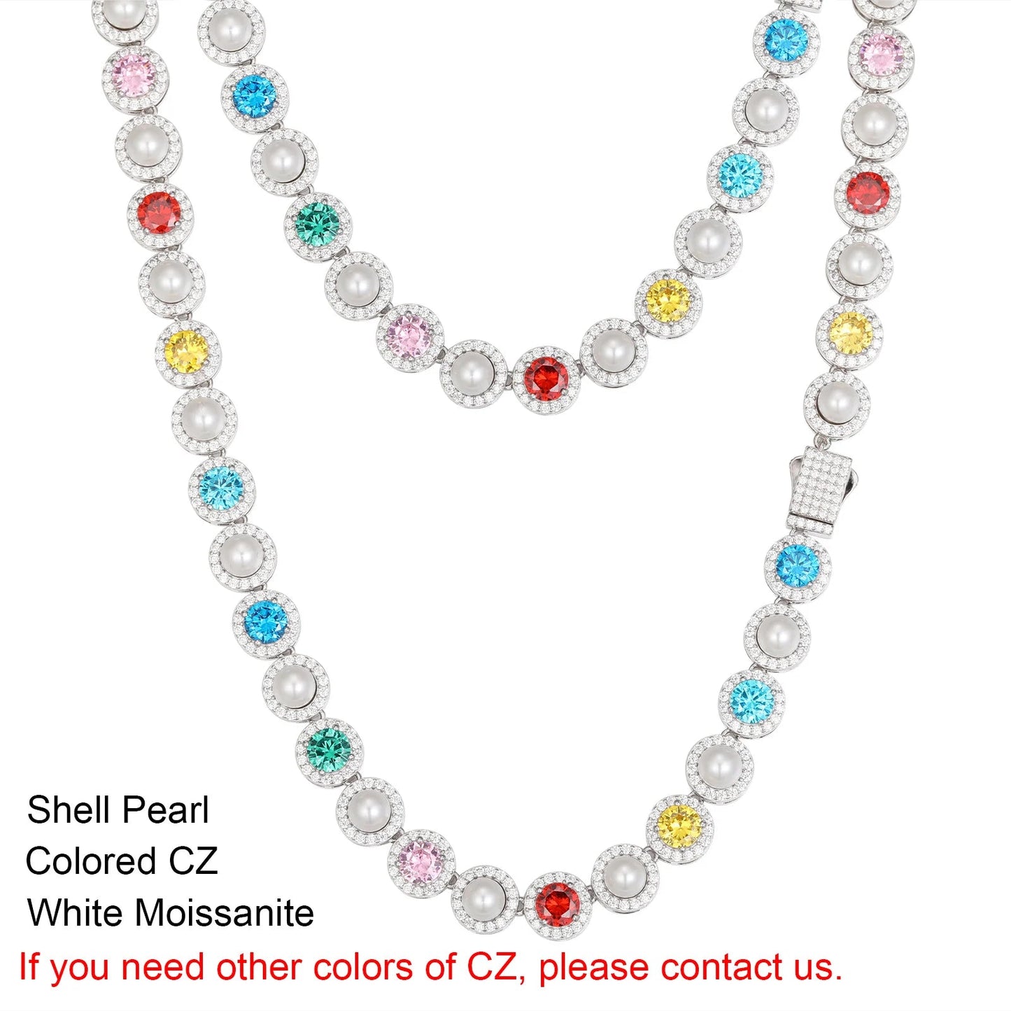 9.5mm Pearl & VVS Moissanite Cluster Tennis Necklace in 925 Silver