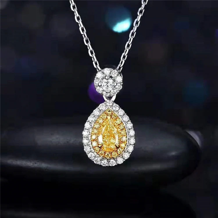 Diamond Necklace 18k Gold 0.26 ct Natural Yellow Diamond Charm Necklace