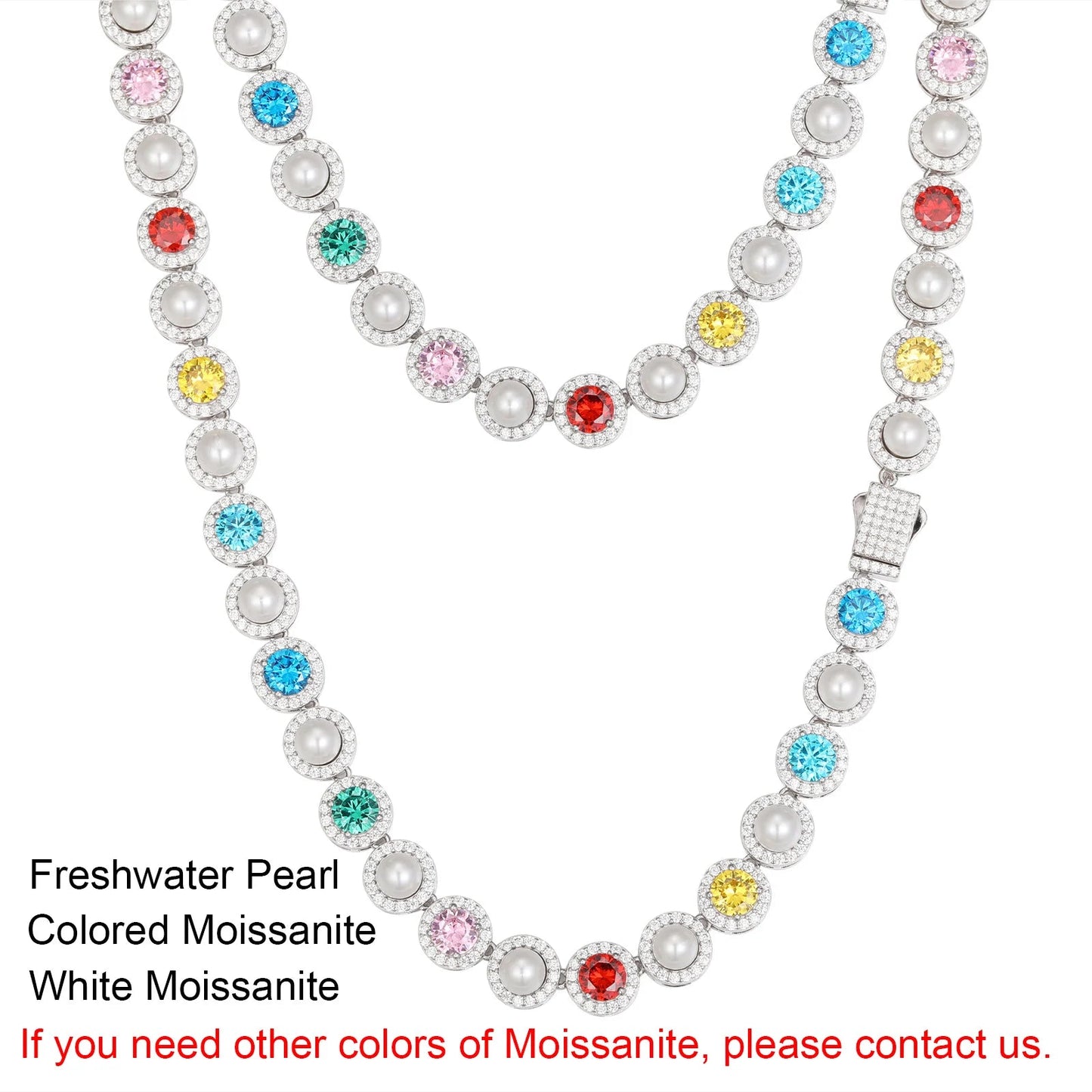 9.5mm Pearl & VVS Moissanite Cluster Tennis Necklace in 925 Silver