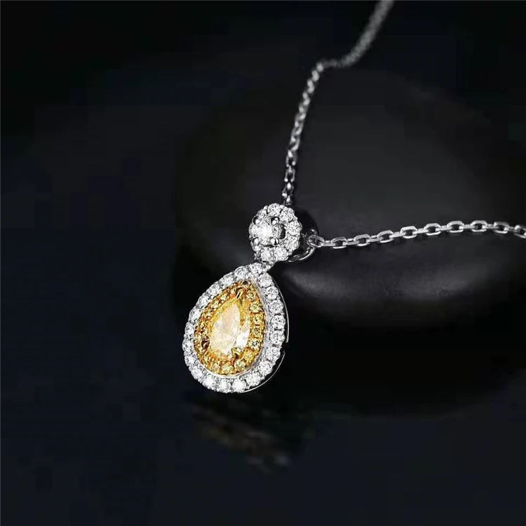 Diamond Necklace 18k Gold 0.26 ct Natural Yellow Diamond Charm Necklace