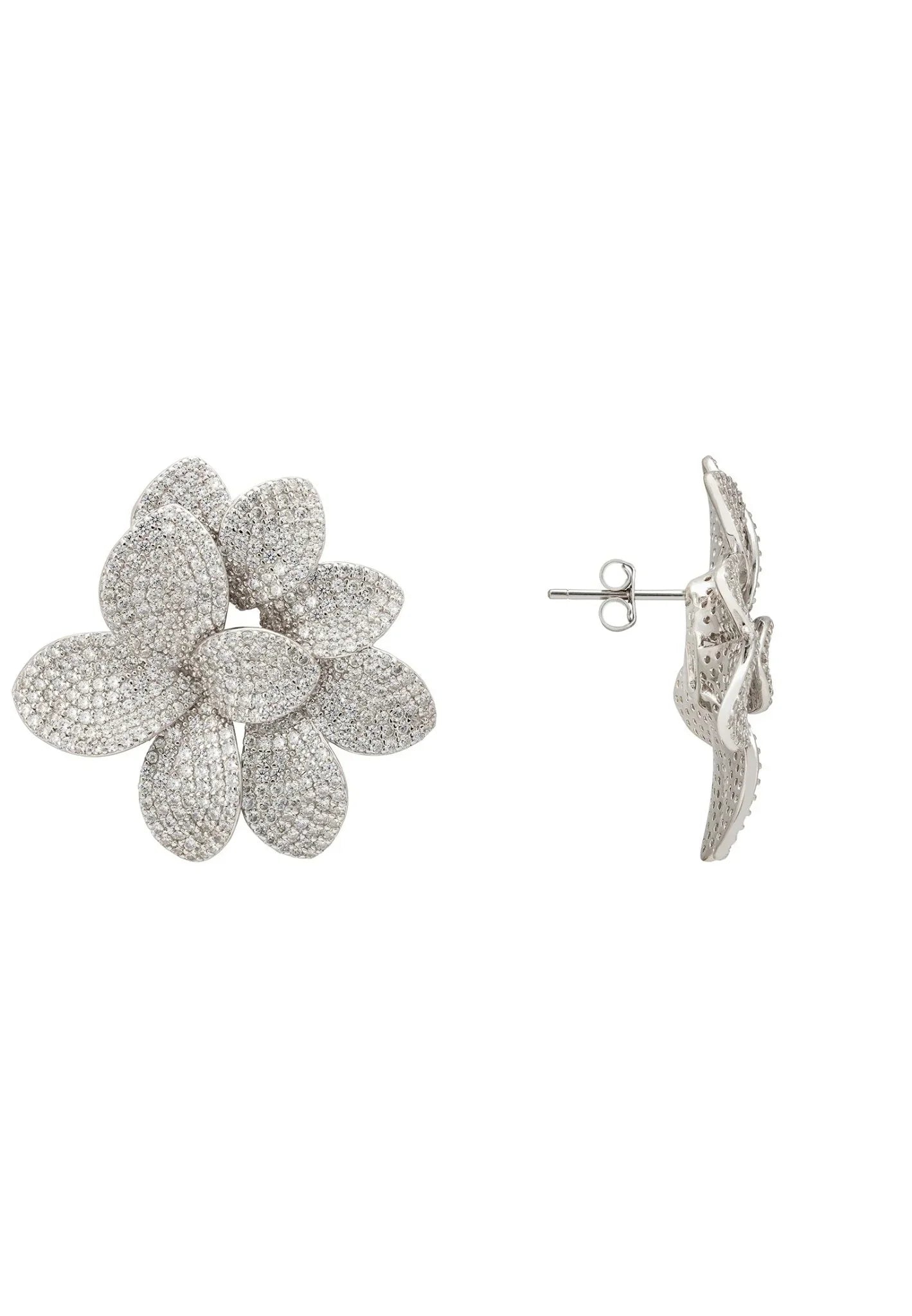 Amaryllis Flower Large Stud Earrings Silver