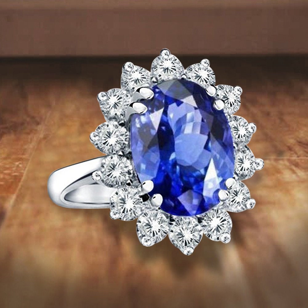 Princess Diana Inspired 3.00CTW AGI Certified G/vs Lab-Grown Sapphire and Diamond Halo Ring in 14K White Gold
