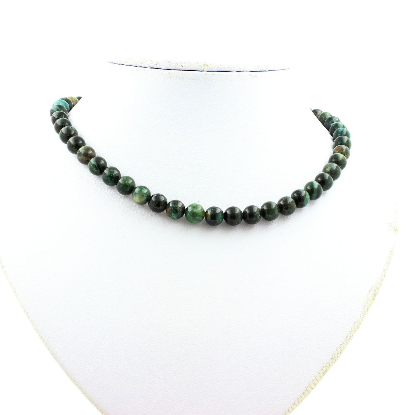 Emerald from Zambia 8 mm. 3A quality bead necklace stainless steel chain
