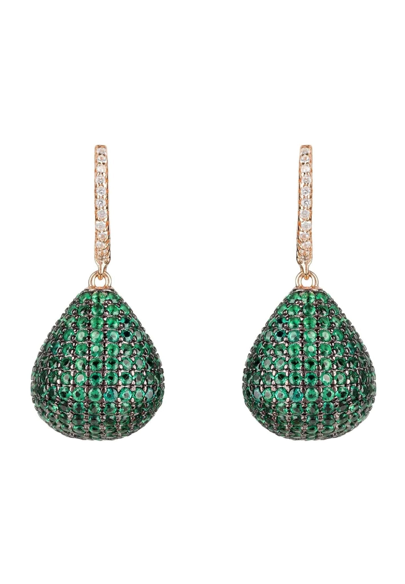 "Valerie Pear Drop Earrings – Rose Gold with Emerald Green Gemstone Detail