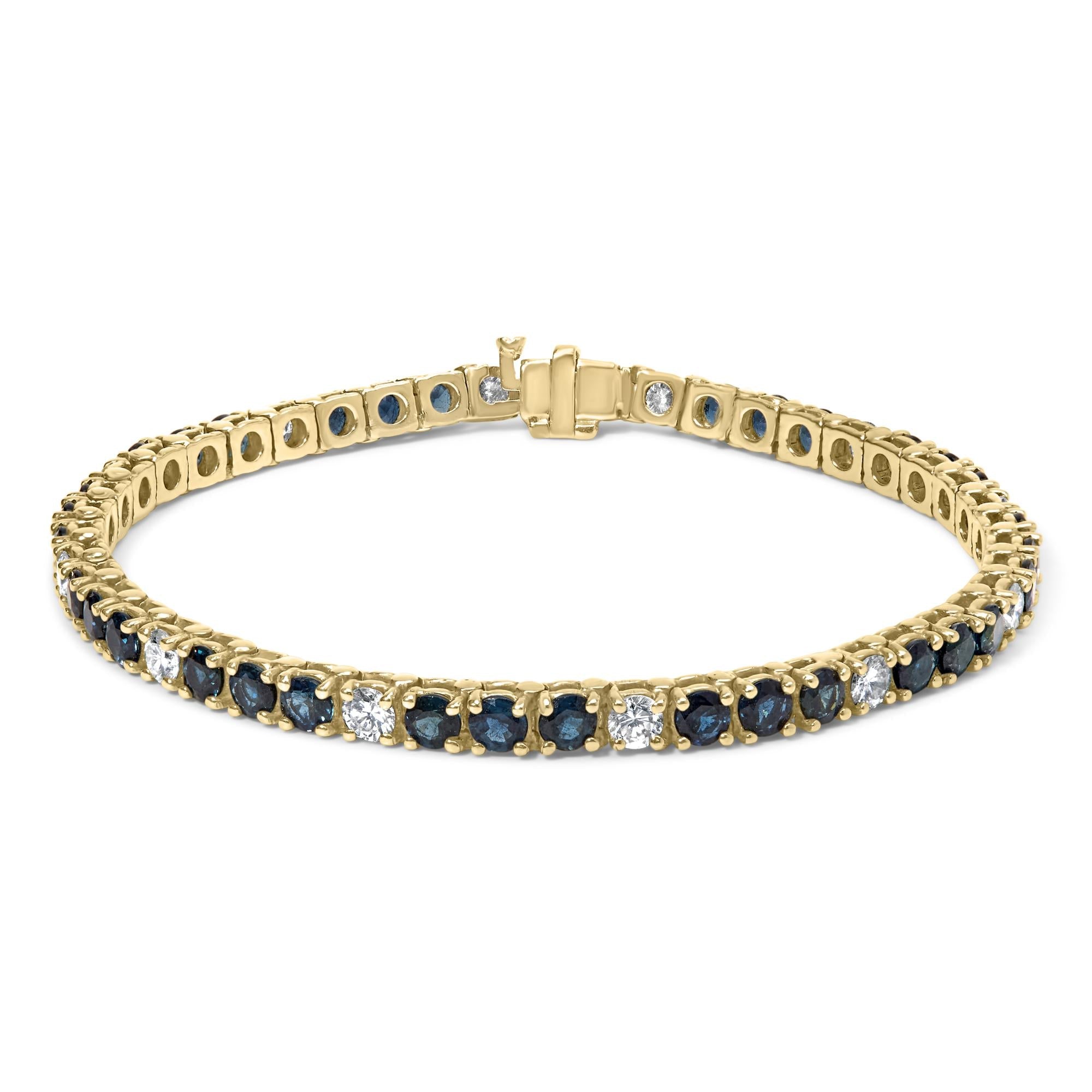 18K Yellow Gold Diamond & Blue Sapphire Tennis Bracelet - Luxury Jewelry