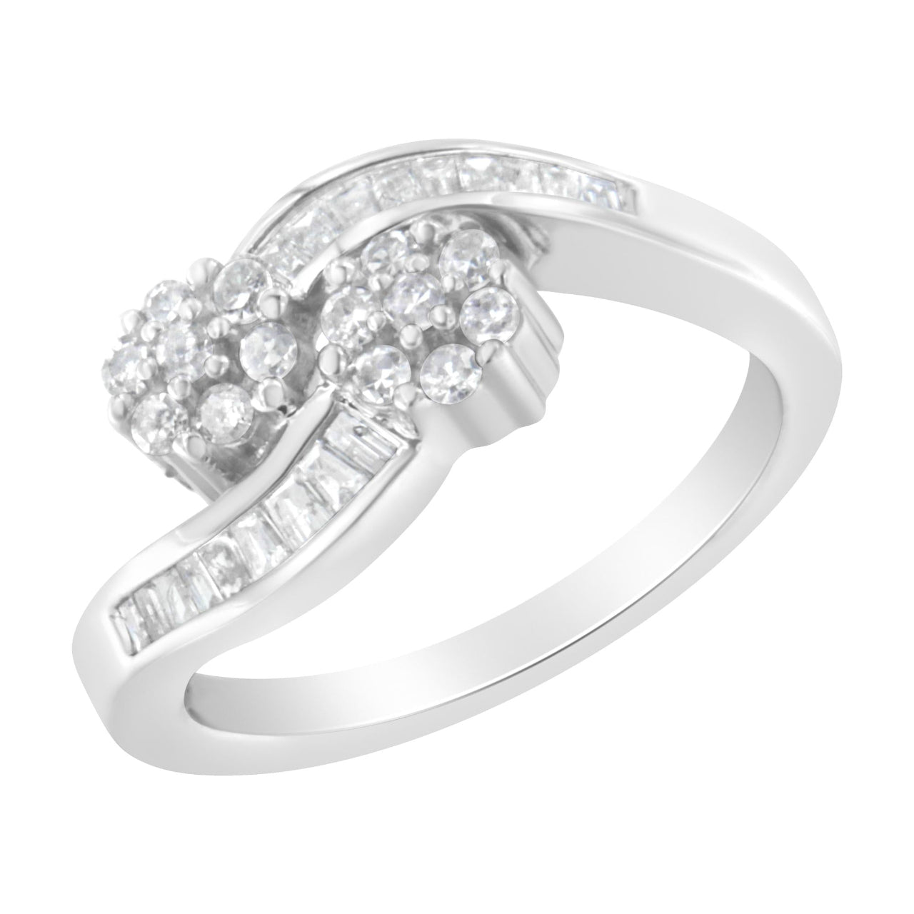 Round & Baguette Diamond Bypass Ring - Luxury Jewelry