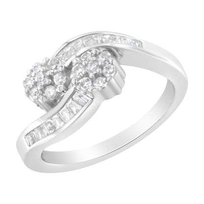 14K White Gold Round & Baguette Diamond Bypass Ring (1/2 Cttw, H-I, I1-I2)