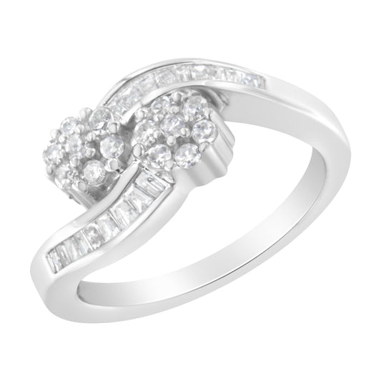 14K White Gold Round & Baguette Diamond Bypass Ring (1/2 Cttw, H-I, I1-I2)