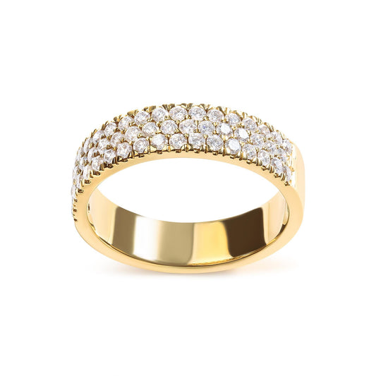 14K Yellow Gold Pave Set 3/4 Cttw Multi-Row Diamond Band Ring (H-I, SI2-I1)