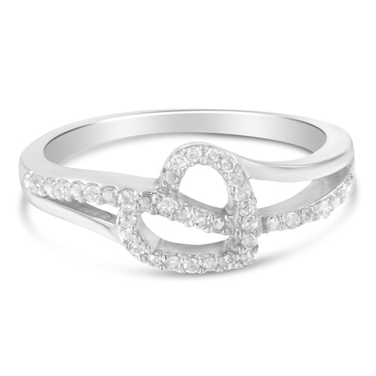 .925 Silver 1/8 Cttw Diamond Heart Leaf Bypass Ring, I-J Color, I2-I3 Clarity