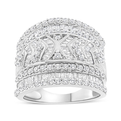 .925 Sterling Silver 2.0 Cttw Diamond Edge Multi-Row Band Ring (J-K, I3 Clarity)