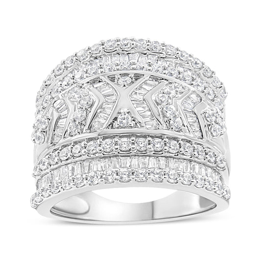 .925 Sterling Silver 2.0 Cttw Diamond Edge Multi-Row Band Ring (J-K, I3 Clarity)