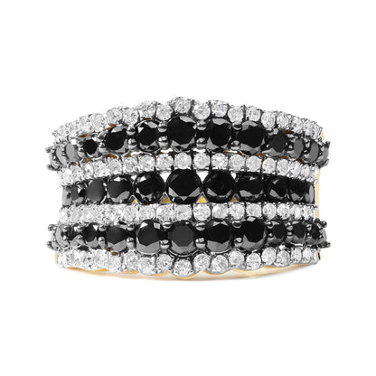14K Yellow Gold Plated .925 Silver 1.75 Cttw Black & White Diamond Band Ring