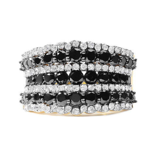 14K Yellow Gold Plated .925 Silver 1.75 Cttw Black & White Diamond Band Ring