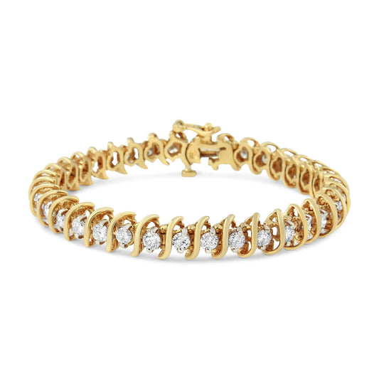 AGS Certified 18K Yellow Gold 5.00 Cttw Diamond S-Link Tennis Bracelet