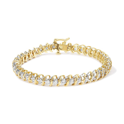 18K Yellow Gold 4.0 Cttw Round-Cut Diamond S-Link Tennis Bracelet - Luxury