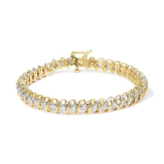18K Yellow Gold 4.0 Cttw Round-Cut Diamond S-Link Tennis Bracelet - Luxury