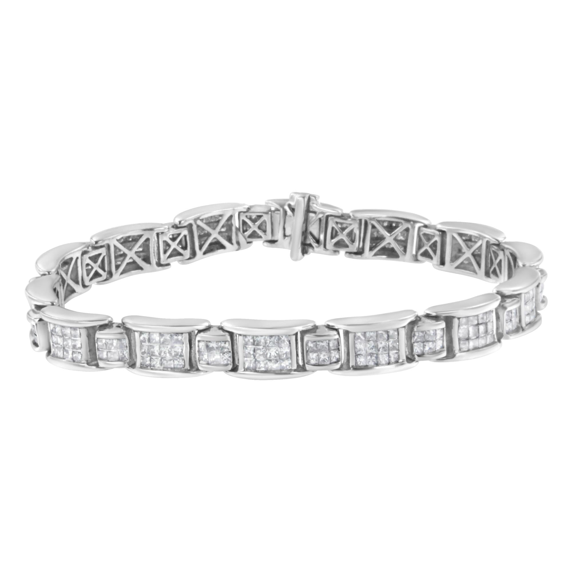 14K White Gold Princess-Cut Diamond Tennis Bracelet - Luxury Jewelry
