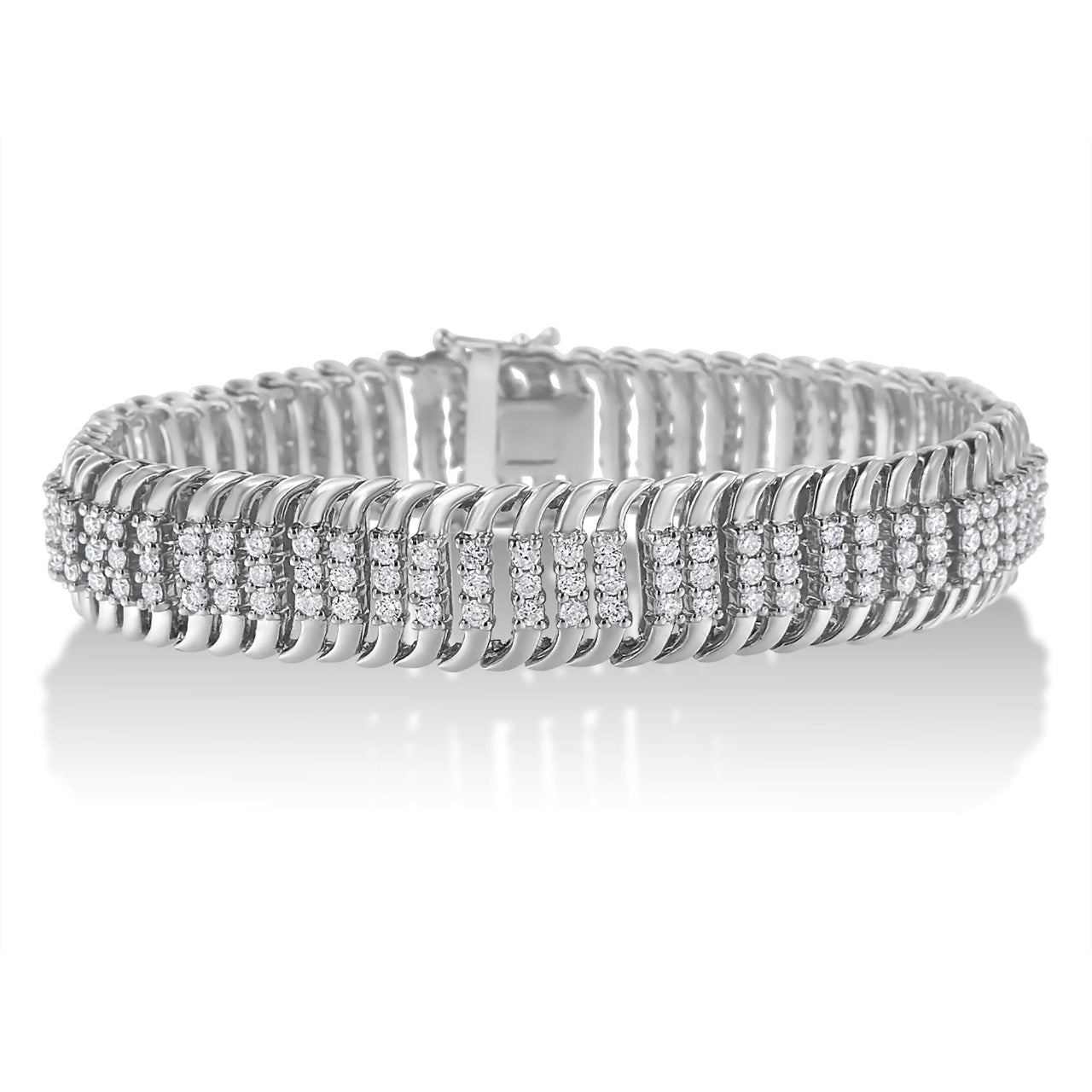 14K White Gold 5.0 Cttw Round Diamond S Wave Tennis Bracelet - Luxury Jewelry