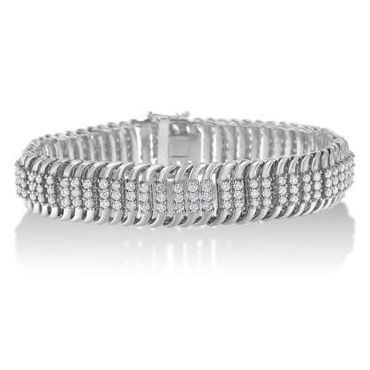 14K White Gold 5.0 Cttw Round Diamond S Wave Tennis Bracelet - Luxury Jewelry