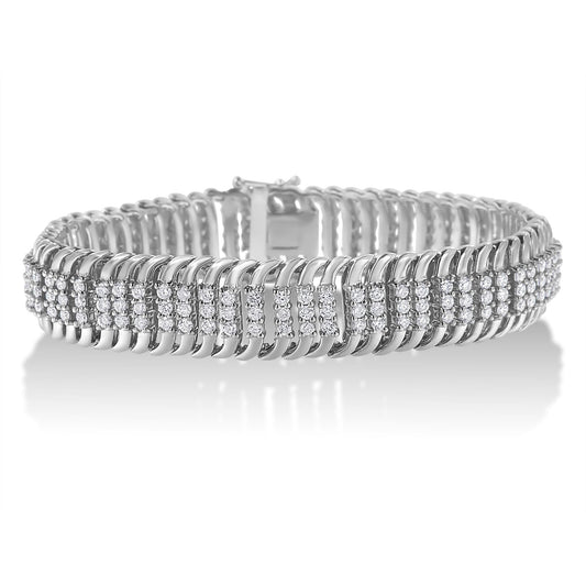 14K White Gold 5.0 Cttw Round Diamond S Wave Tennis Bracelet - Luxury Jewelry