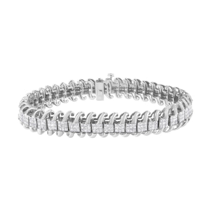 14K White Gold 5.0 Cttw Princess Cut Diamond Invisible Set Tennis Bracelet