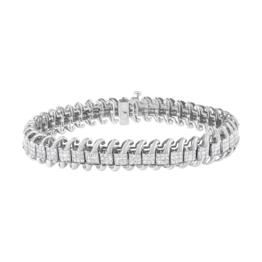14K White Gold 5.0 Cttw Princess Cut Diamond Invisible Set Tennis Bracelet
