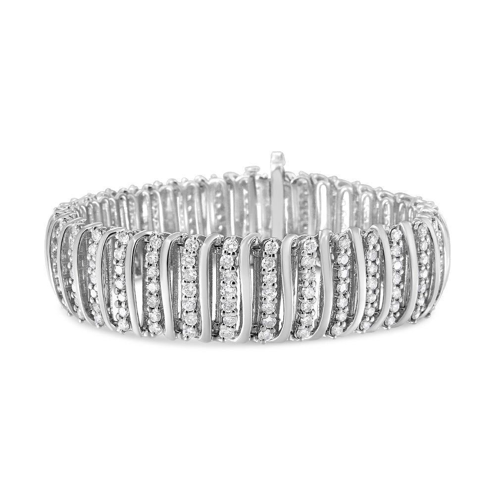 Sterling Silver Diamond 7 Row Chevron Tennis Bracelet 7.25 - Luxury Jewelry