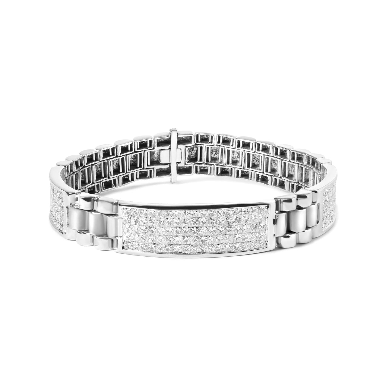 14K White Gold Men's Princess Diamond Invisible Set Tennis Bracelet - Luxury Jewelry