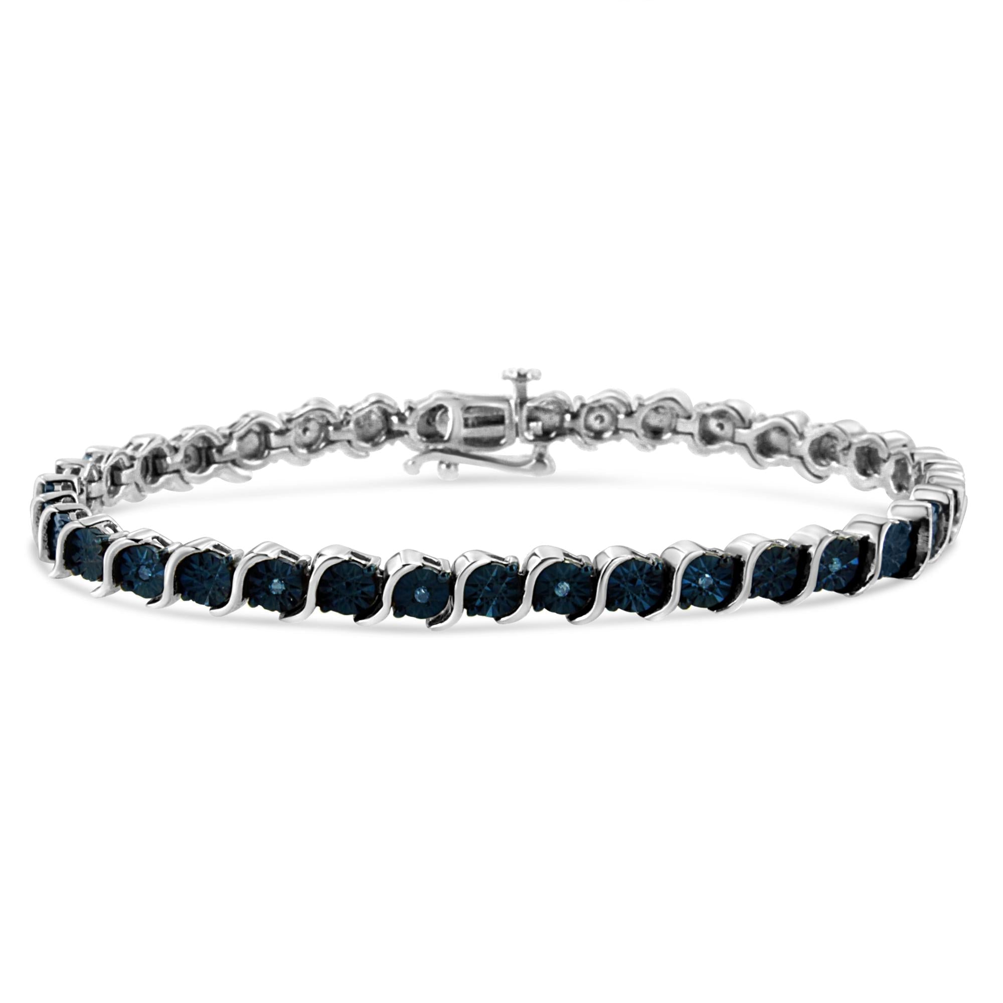 Sterling Silver Blue Diamond Miracle Set 'S' Link Bracelet - Luxury Jewelry